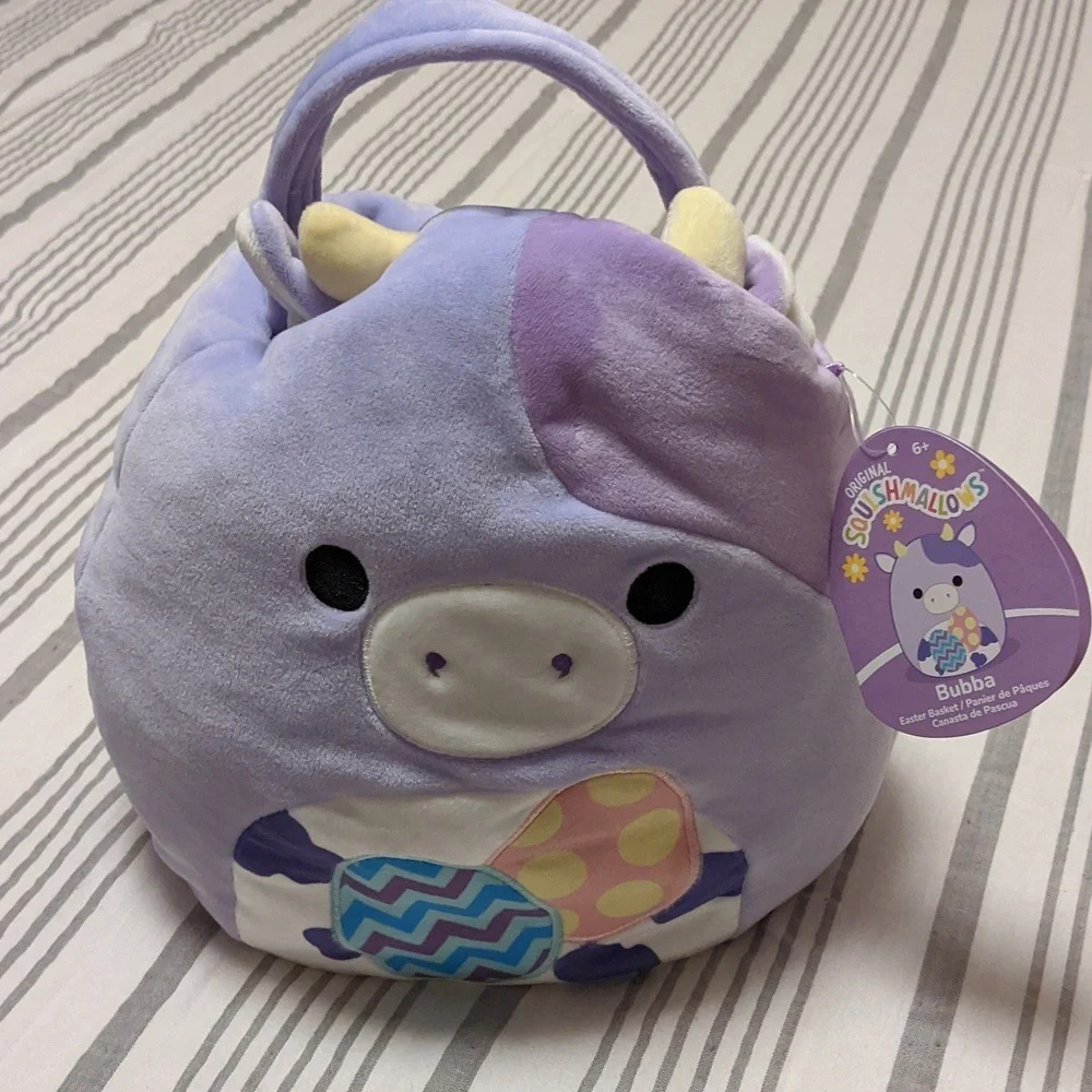 Purple Cow Squishmallow Bubba "Basket" With Handle NWT Plush Soft Kids Giftable